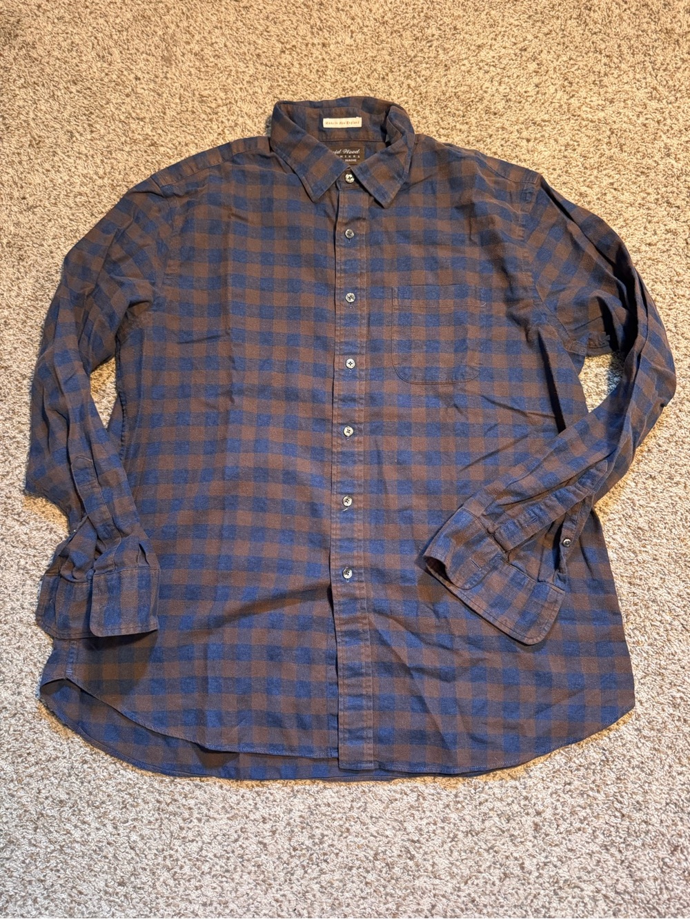 David Wood Clothier Cotton Cashmere Blue and Brown Plaid Button-Up Shirt - XL